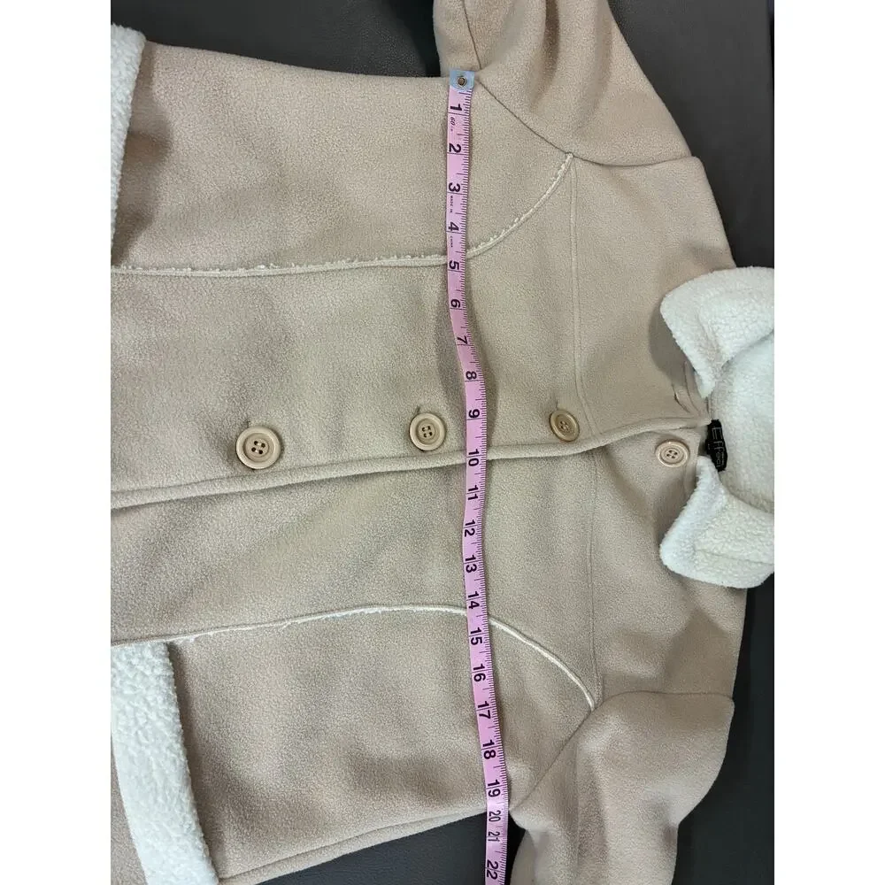 Effeci Collection Sherpa Fleece Jacket Beige Button Front Cozy Winter Coat